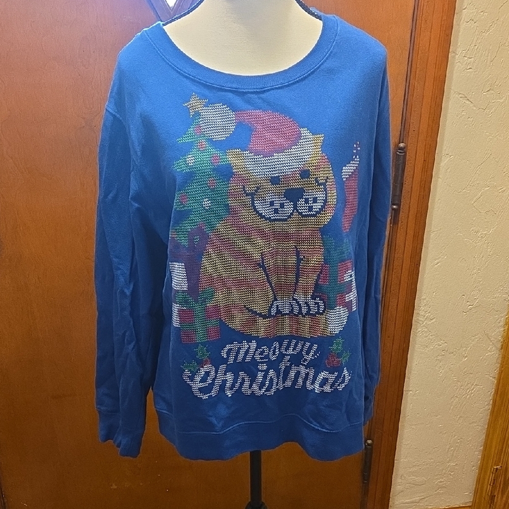 Holiday Time Festive Blue Cat Sweatshirt